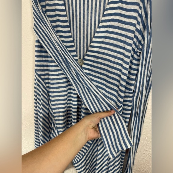 Soft Surroundings Linen Blue White Striped Single Button Cardigan Women’s Medium - Picture 6 of 11